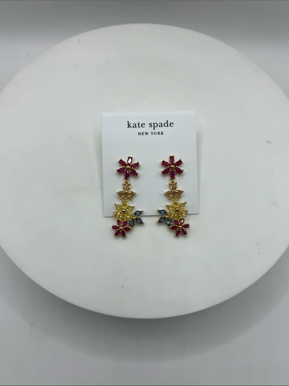 536. kate spade multicolor floral crystal dangling earrings 1 3/4”